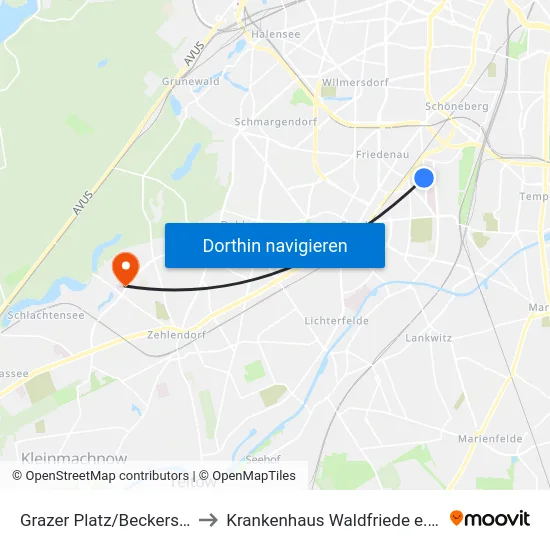 Grazer Platz/Beckerstr. to Krankenhaus Waldfriede e. V. map