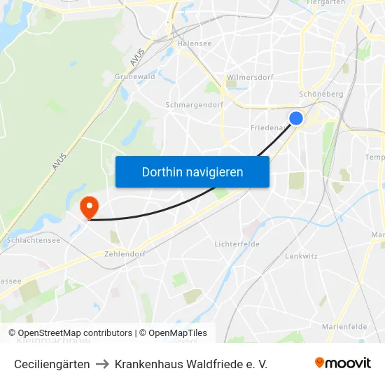 Ceciliengärten to Krankenhaus Waldfriede e. V. map