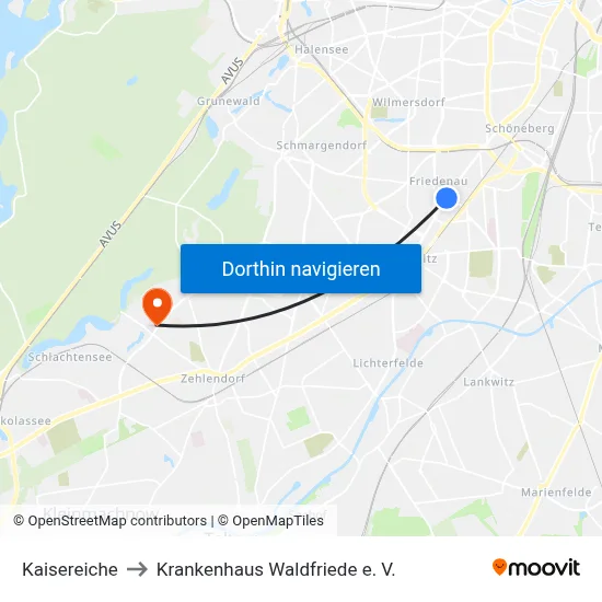 Kaisereiche to Krankenhaus Waldfriede e. V. map