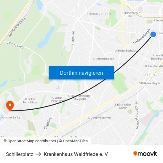 Schillerplatz to Krankenhaus Waldfriede e. V. map