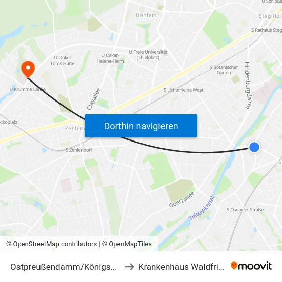 Ostpreußendamm/Königsberger Str. to Krankenhaus Waldfriede e. V. map