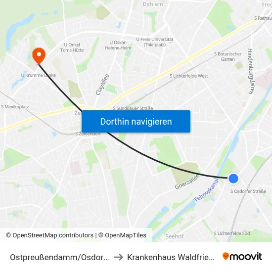 Ostpreußendamm/Osdorfer Str. to Krankenhaus Waldfriede e. V. map