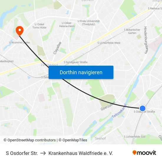 S Osdorfer Str. to Krankenhaus Waldfriede e. V. map