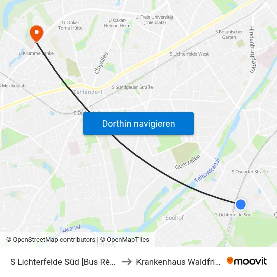 S Lichterfelde Süd [Bus Réaumurstr.] to Krankenhaus Waldfriede e. V. map