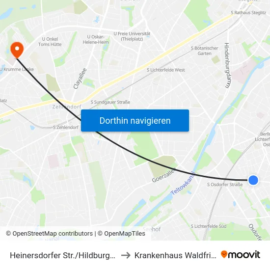 Heinersdorfer Str./Hildburghauser Str. to Krankenhaus Waldfriede e. V. map