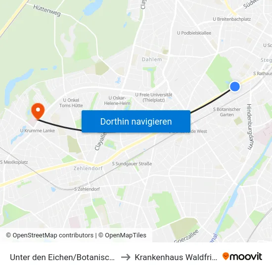 Unter den Eichen/Botanischer Garten to Krankenhaus Waldfriede e. V. map