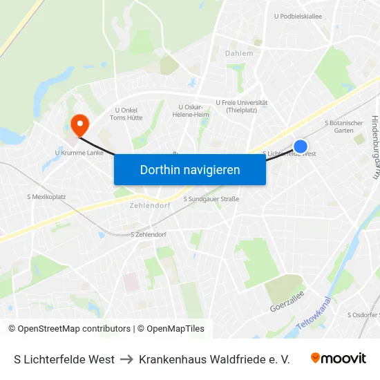 S Lichterfelde West to Krankenhaus Waldfriede e. V. map