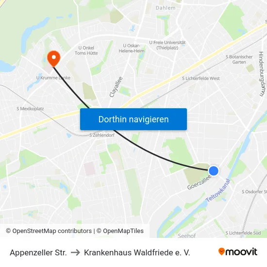 Appenzeller Str. to Krankenhaus Waldfriede e. V. map