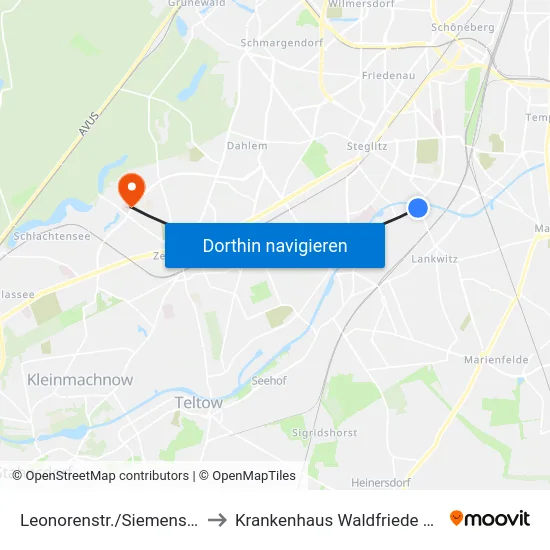 Leonorenstr./Siemensstr. to Krankenhaus Waldfriede e. V. map