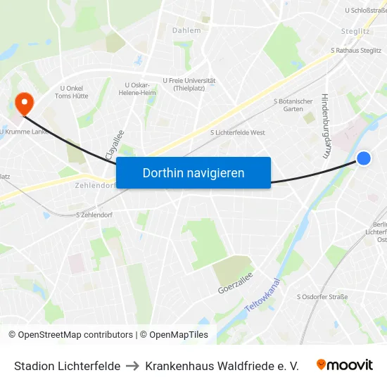 Stadion Lichterfelde to Krankenhaus Waldfriede e. V. map