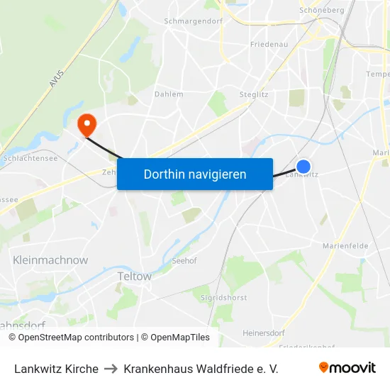 Lankwitz Kirche to Krankenhaus Waldfriede e. V. map