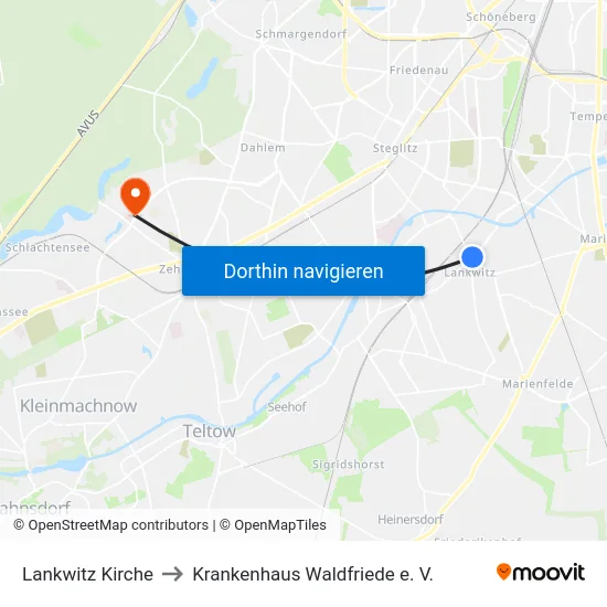 Lankwitz Kirche to Krankenhaus Waldfriede e. V. map