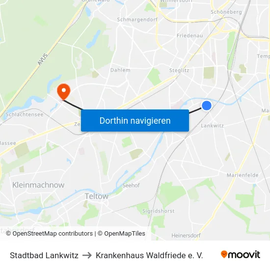 Stadtbad Lankwitz to Krankenhaus Waldfriede e. V. map