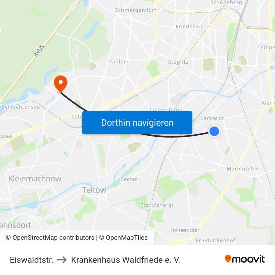 Eiswaldtstr. to Krankenhaus Waldfriede e. V. map