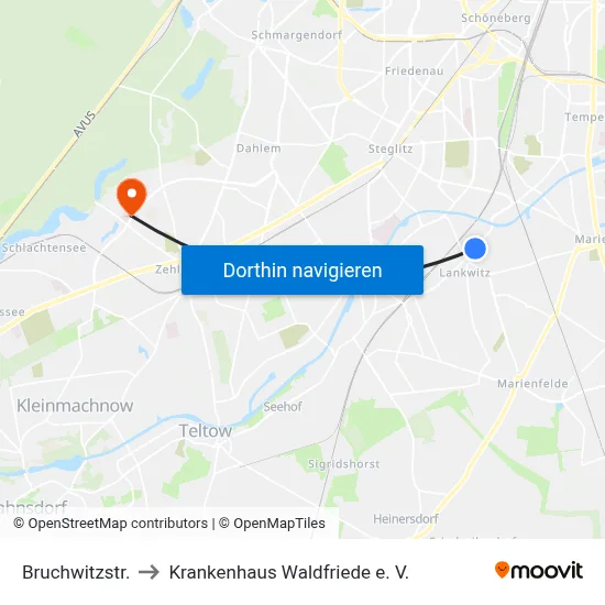 Bruchwitzstr. to Krankenhaus Waldfriede e. V. map