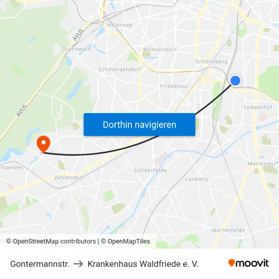 Gontermannstr. to Krankenhaus Waldfriede e. V. map