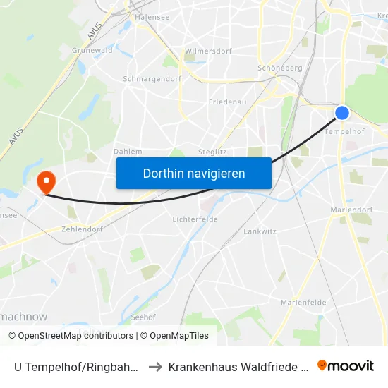 U Tempelhof/Ringbahnstr. to Krankenhaus Waldfriede e. V. map