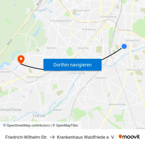 Friedrich-Wilhelm-Str. to Krankenhaus Waldfriede e. V. map