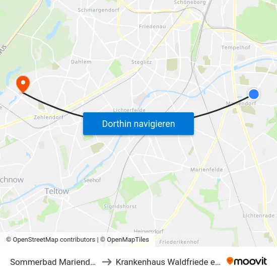 Sommerbad Mariendorf to Krankenhaus Waldfriede e. V. map