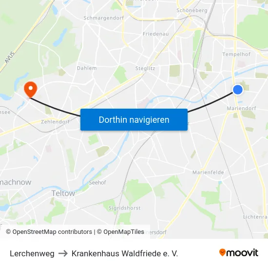 Lerchenweg to Krankenhaus Waldfriede e. V. map