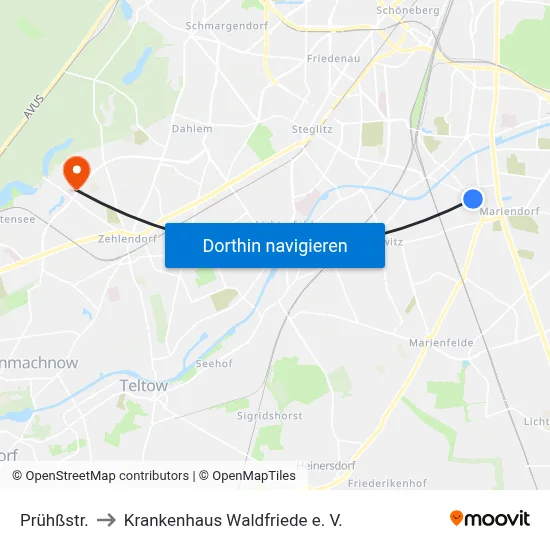 Prühßstr. to Krankenhaus Waldfriede e. V. map