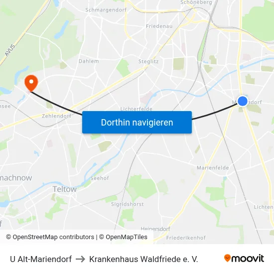 U Alt-Mariendorf to Krankenhaus Waldfriede e. V. map