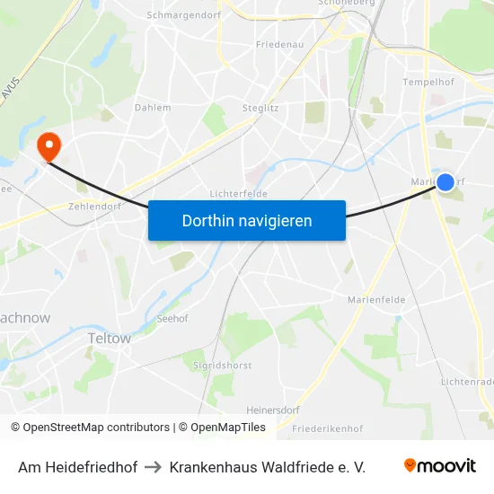 Am Heidefriedhof to Krankenhaus Waldfriede e. V. map