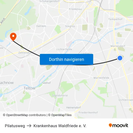 Pilatusweg to Krankenhaus Waldfriede e. V. map