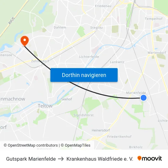 Gutspark Marienfelde to Krankenhaus Waldfriede e. V. map