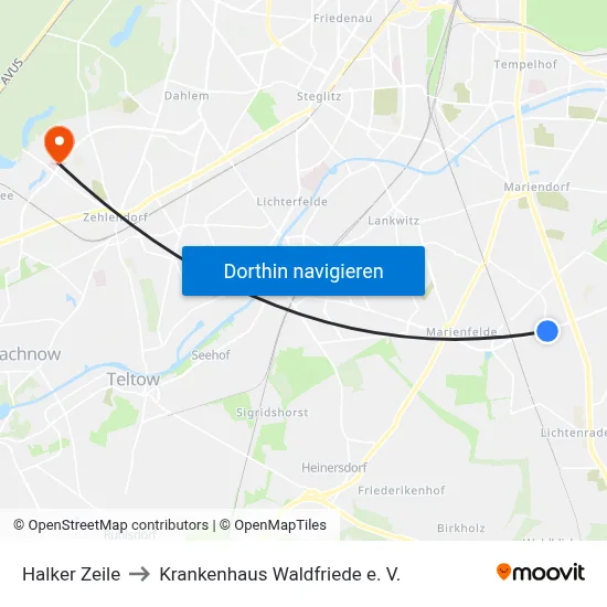 Halker Zeile to Krankenhaus Waldfriede e. V. map