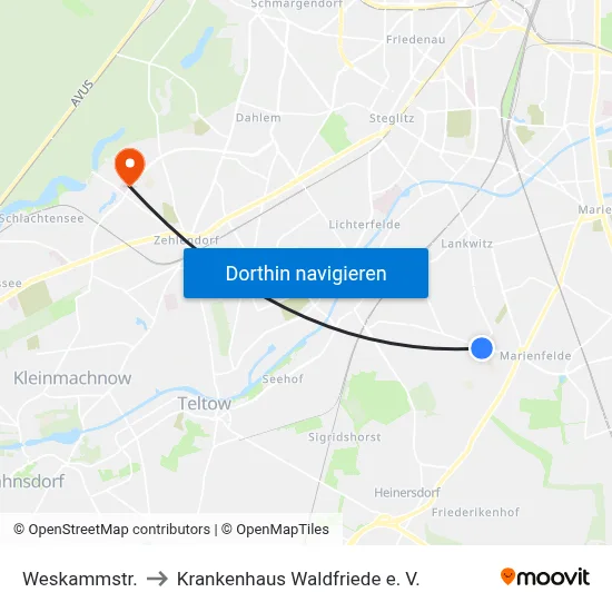 Weskammstr. to Krankenhaus Waldfriede e. V. map