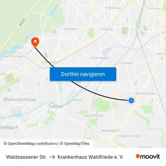 Waldsassener Str. to Krankenhaus Waldfriede e. V. map