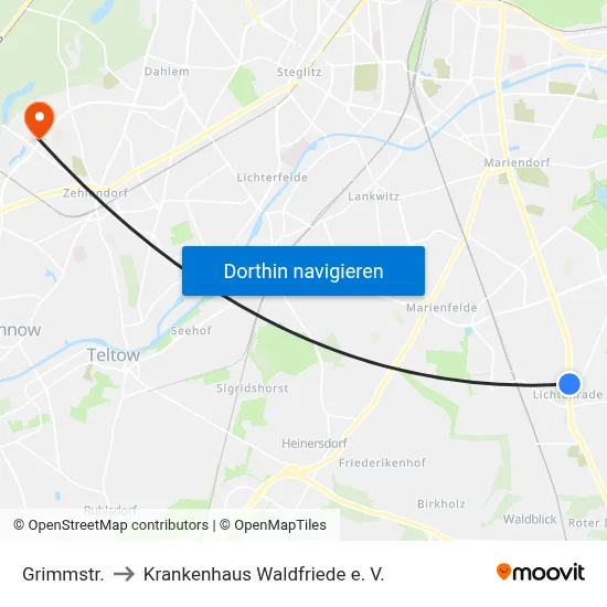 Grimmstr. to Krankenhaus Waldfriede e. V. map