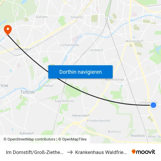 Im Domstift/Groß-Ziethener Str. to Krankenhaus Waldfriede e. V. map
