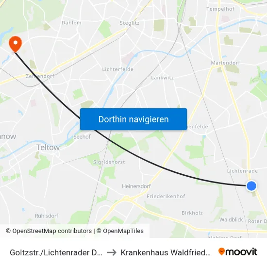 Goltzstr./Lichtenrader Damm to Krankenhaus Waldfriede e. V. map
