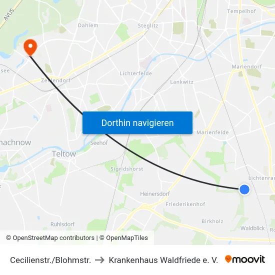 Cecilienstr./Blohmstr. to Krankenhaus Waldfriede e. V. map