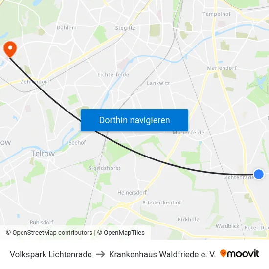 Volkspark Lichtenrade to Krankenhaus Waldfriede e. V. map