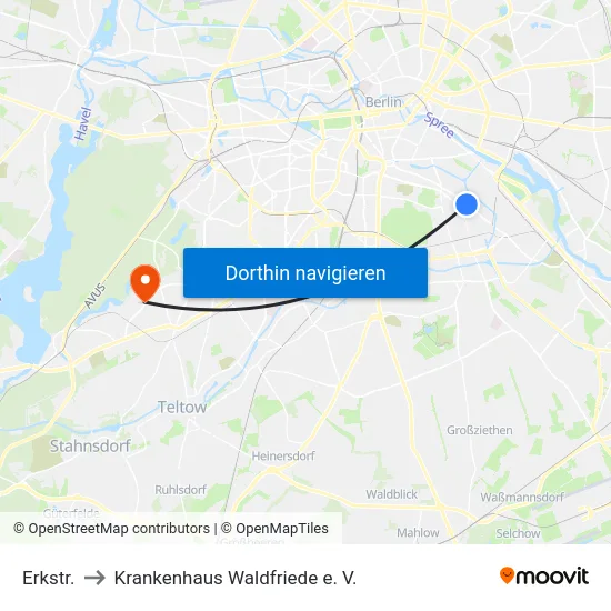 Erkstr. to Krankenhaus Waldfriede e. V. map