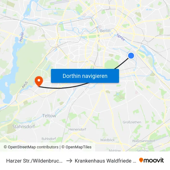 Harzer Str./Wildenbruchstr. to Krankenhaus Waldfriede e. V. map