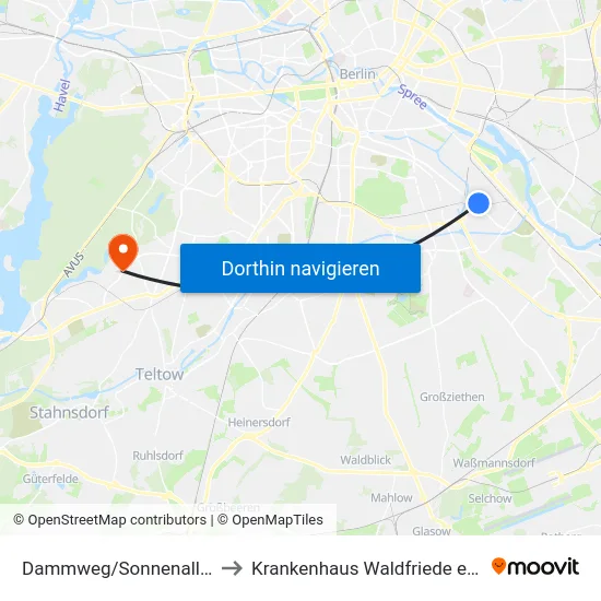 Dammweg/Sonnenallee to Krankenhaus Waldfriede e. V. map