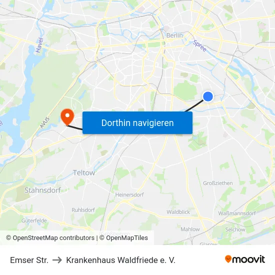 Emser Str. to Krankenhaus Waldfriede e. V. map