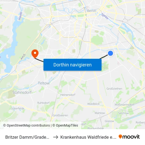 Britzer Damm/Gradestr. to Krankenhaus Waldfriede e. V. map