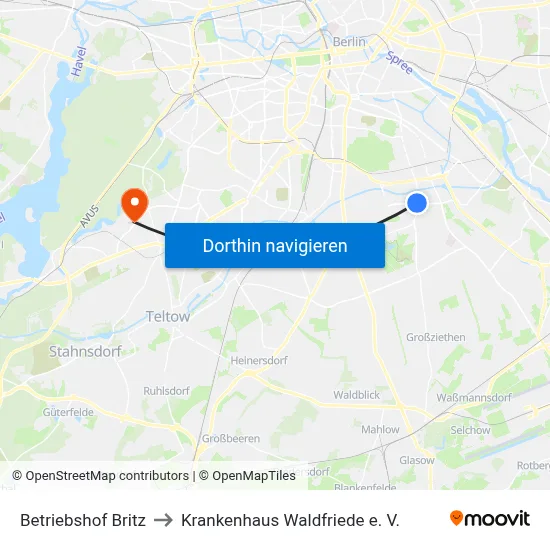 Betriebshof Britz to Krankenhaus Waldfriede e. V. map