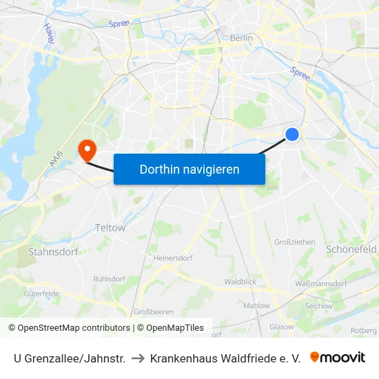 U Grenzallee/Jahnstr. to Krankenhaus Waldfriede e. V. map