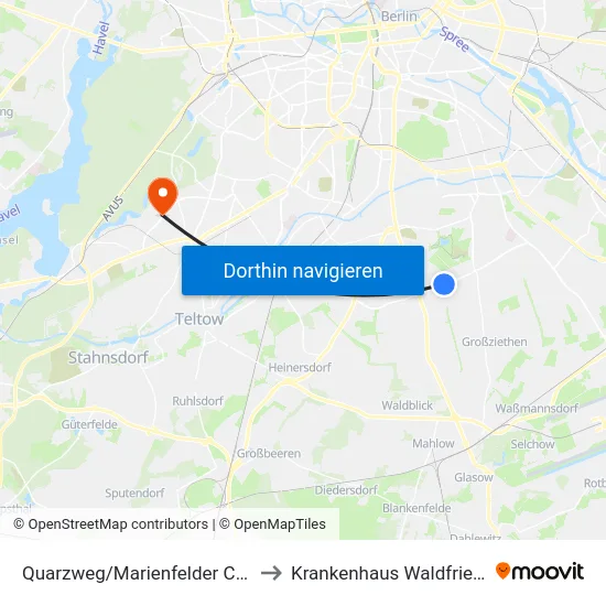 Quarzweg/Marienfelder Chaussee to Krankenhaus Waldfriede e. V. map