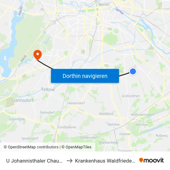 U Johannisthaler Chaussee to Krankenhaus Waldfriede e. V. map