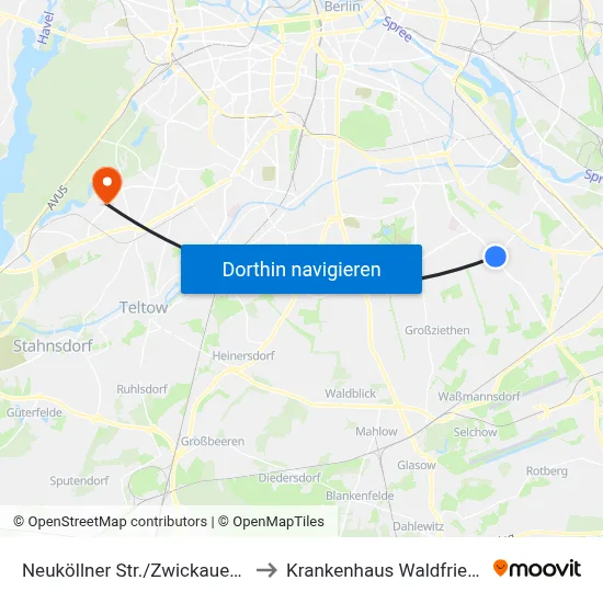 Neuköllner Str./Zwickauer Damm to Krankenhaus Waldfriede e. V. map