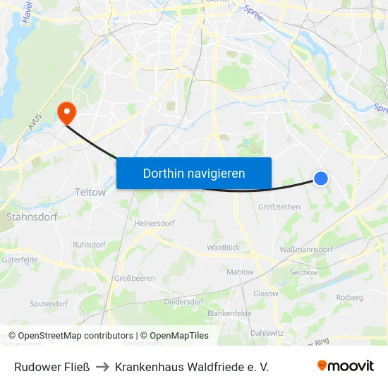 Rudower Fließ to Krankenhaus Waldfriede e. V. map