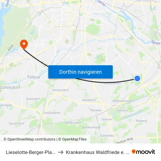 Lieselotte-Berger-Platz to Krankenhaus Waldfriede e. V. map