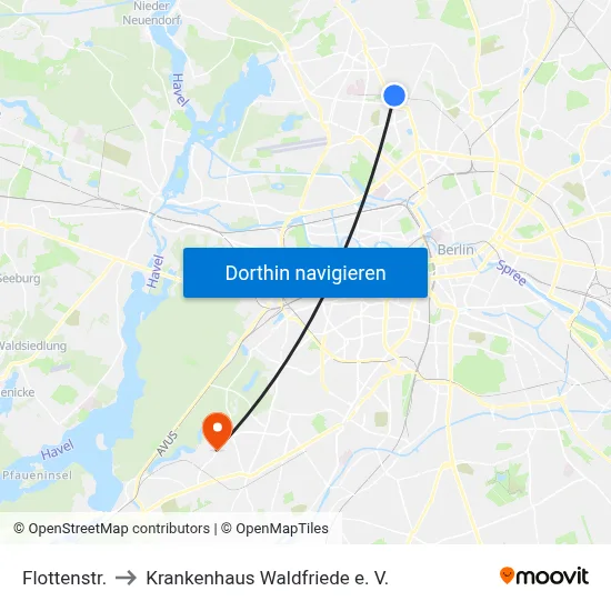 Flottenstr. to Krankenhaus Waldfriede e. V. map